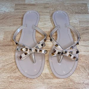 Studded Blush Bow Jelly Flip Flops